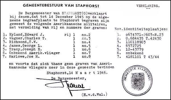 Certificate - 14 March 1946 - Burgomaster Staphorst