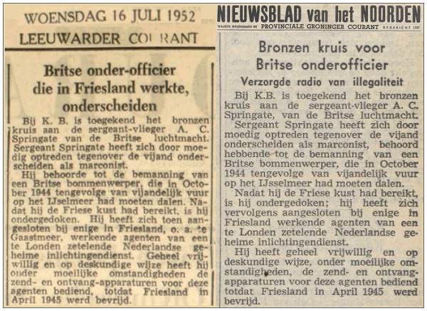 16 Jul 1952 - News clips - LC and NvN - Bronzen Kruis Award - Alfred Charles Springate