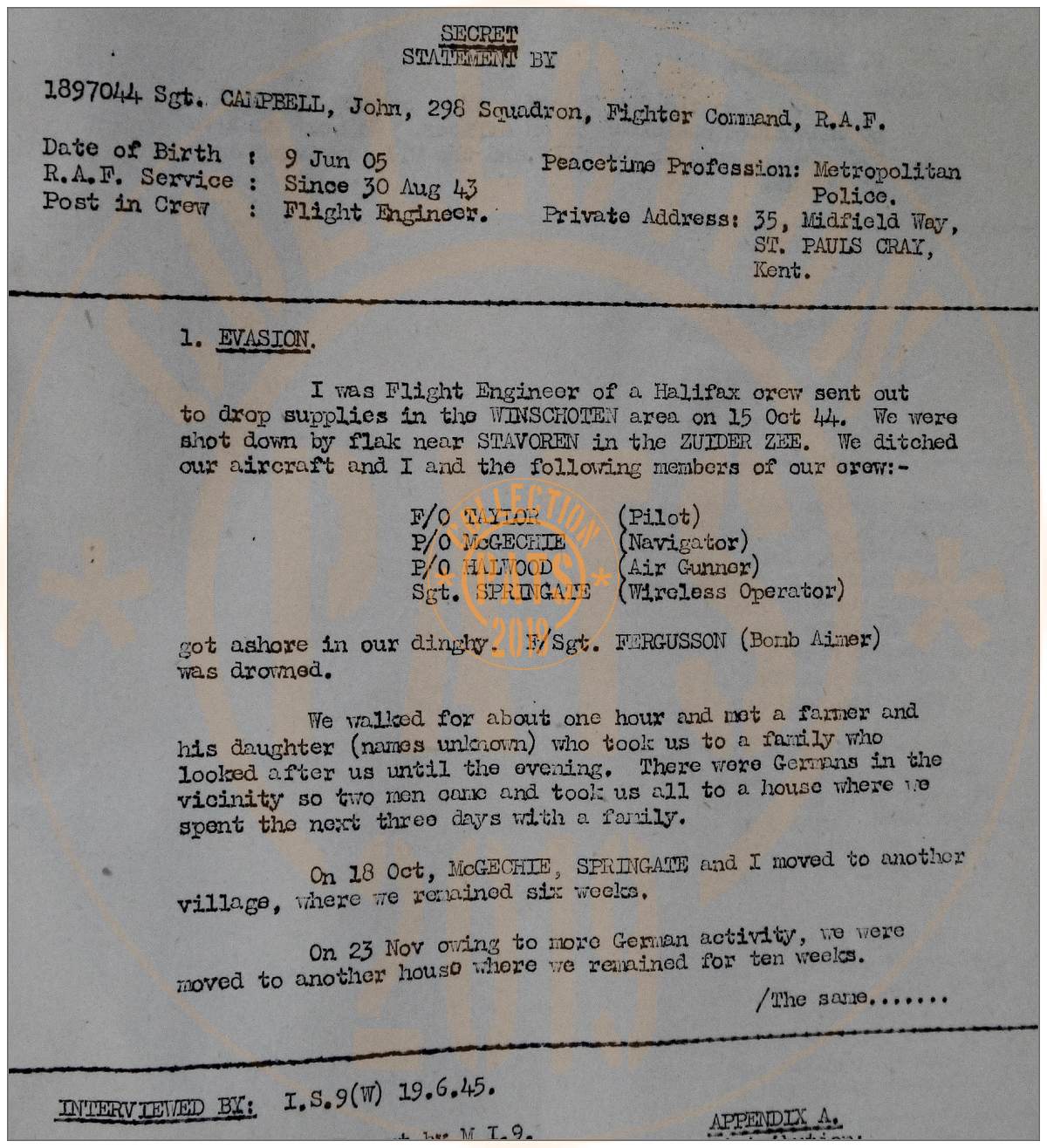 19 Jun 1945 - I.S.9 (W). interview - Campbell