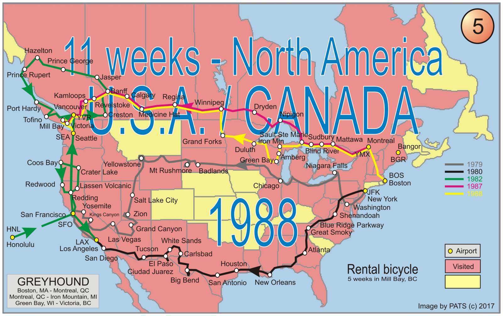 1988 - 11 weeks - across North-America to Vancouver Island