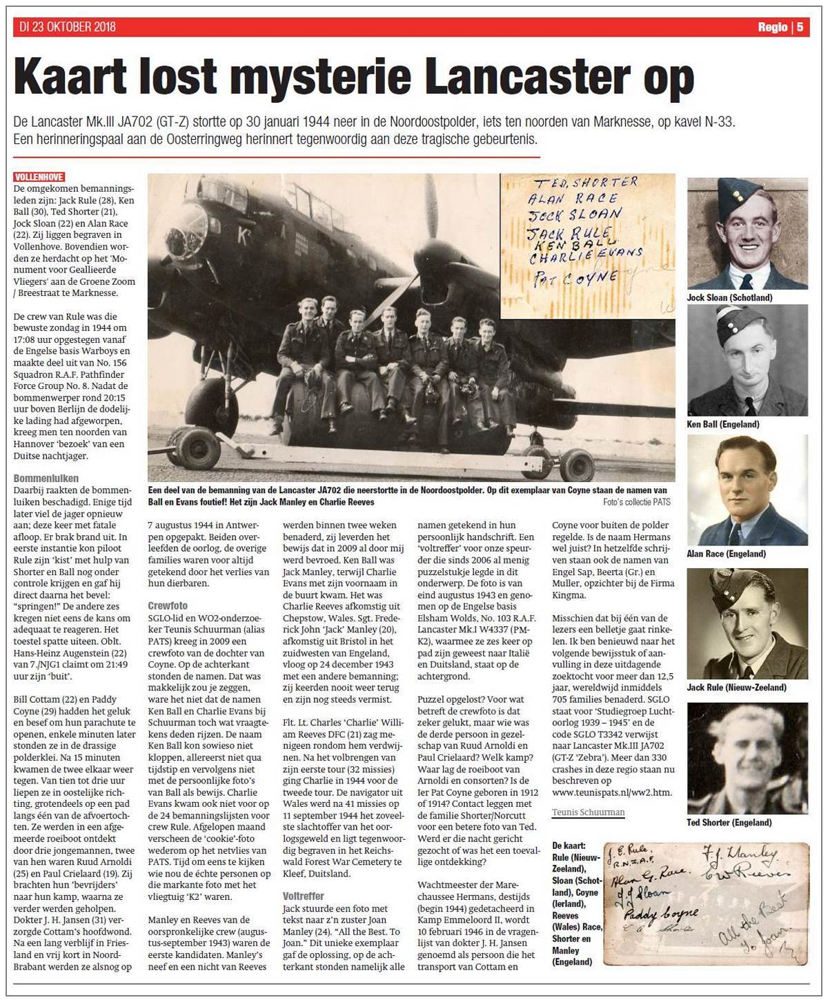 23 Oct 2018 - article about finding of the right names of the original crew Rule (Aug 1943)