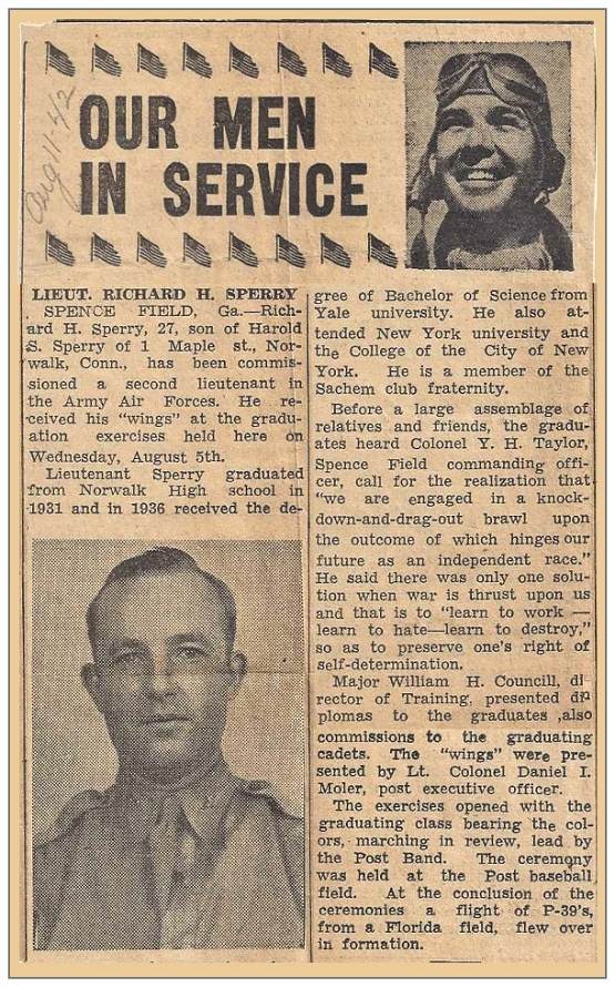 2nd Lt. Richard 'Dick' Harold Sperry - as in newspaper clip