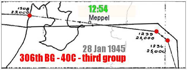 40C - flown route - 1236-1239-1308 on 28 Jan 1945 - Cologne