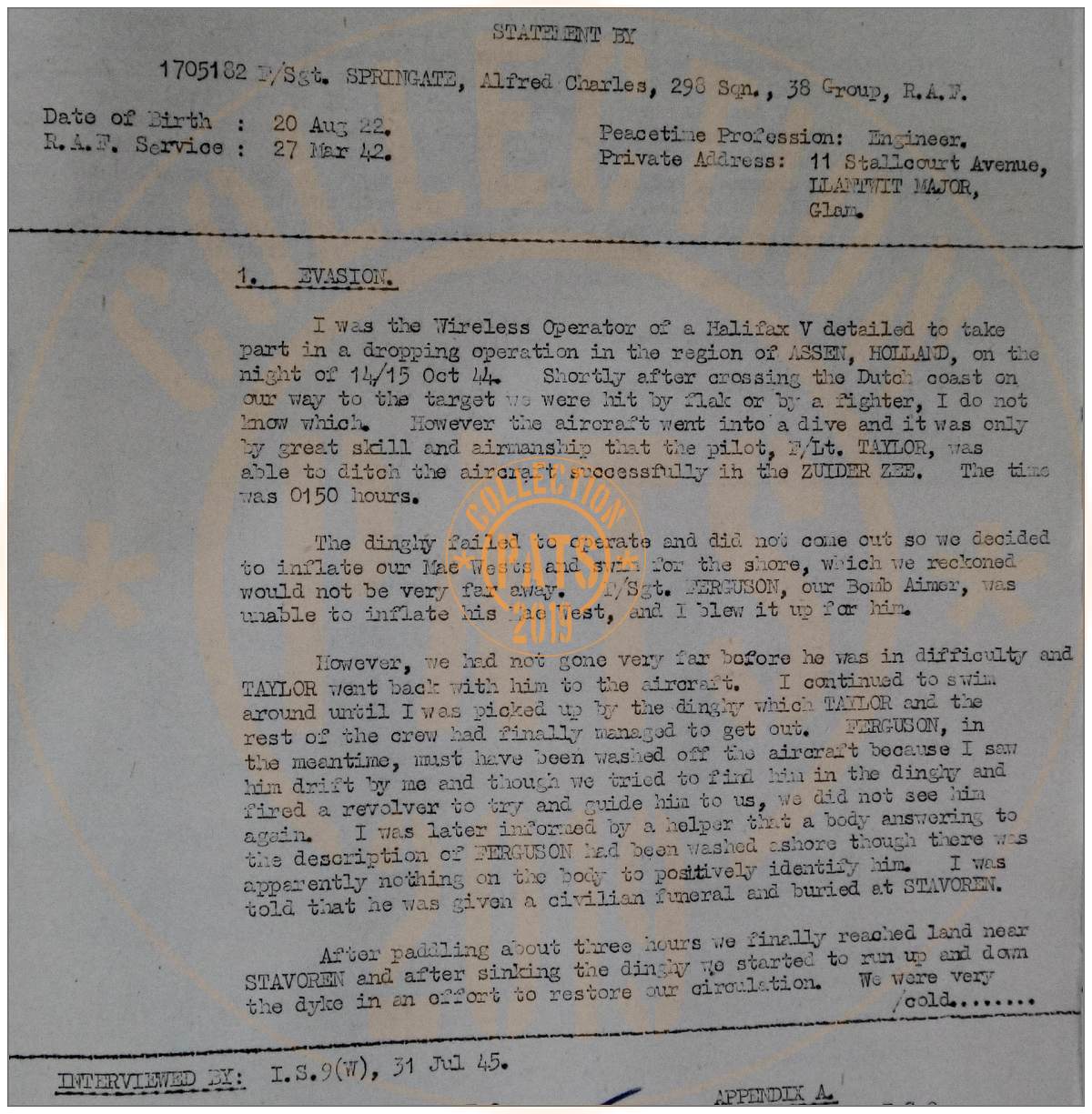 31 Jul 1945 - I.S.9 (W). interview - Springate