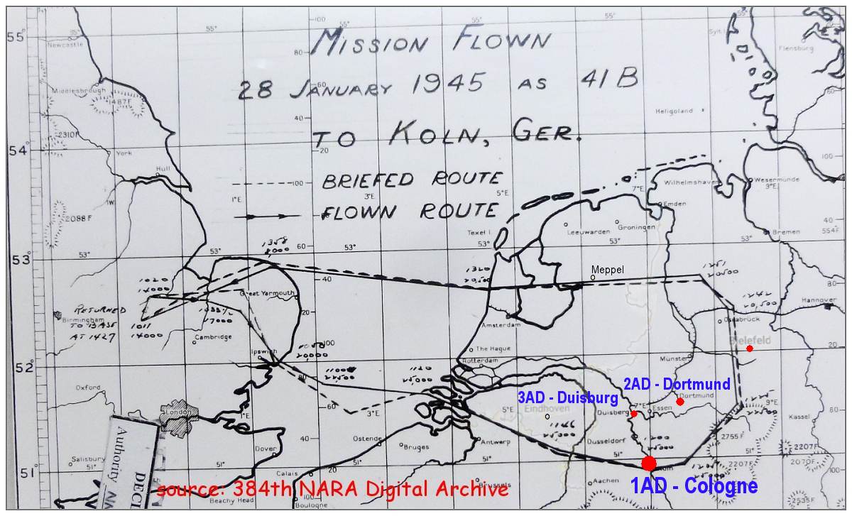 384th BG - mission flown as 41B - 28 Jan 1945 - Köln, Germany