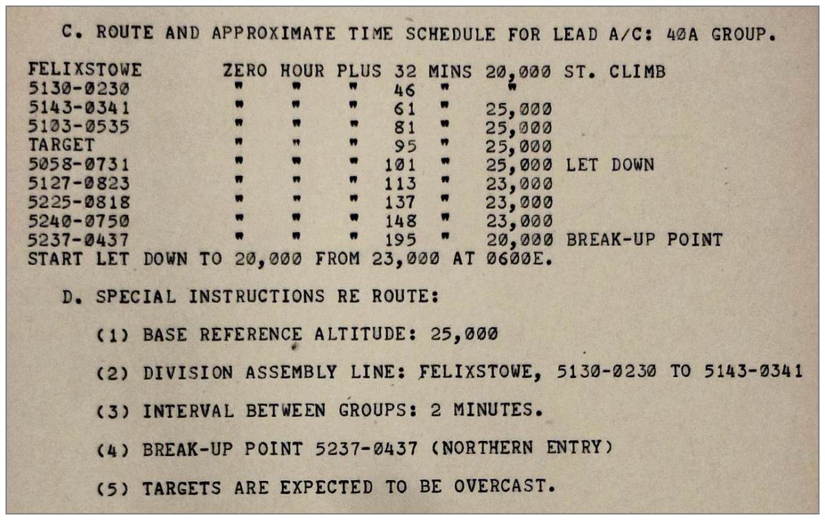 Lead 40A - route and approximate time schedule - 28 Jan 1945 - Cologne