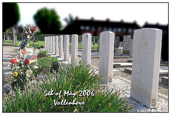 Vollenhove - General Cemetery - 'De Voorst' - May 5th 2006
631 = Gibbs, Jack Edward - Canada
630 = Bond, Alan Denis - UK
629 = Lloyd, Albert Eric - UK
628 = Looney, Francis Noel - Australia
627 = Weatherill, Jack - Australia
626 = Cowell, Albert Edward - UK
625 = Hemingway, Colin - Australia
624 = Ball, Kenneth Richard - UK
623 = Shorter, Edward Arthur - UK
622 = Rule, John Edward - New Zealand
621 = Sloan, John Johnstone - UK
620 = Race, George Albert - UK