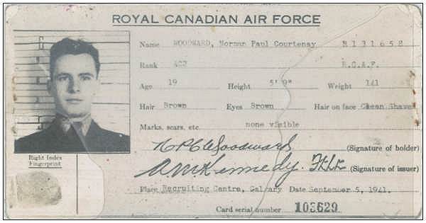R/131658 - AC2 - ID card - Norman Paulle Courtney Woodward - RCAF - 05 Dec 1941