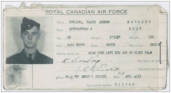 ID Card - R/270087 - AC2 - Ralph Andrew Dowling - RCAF