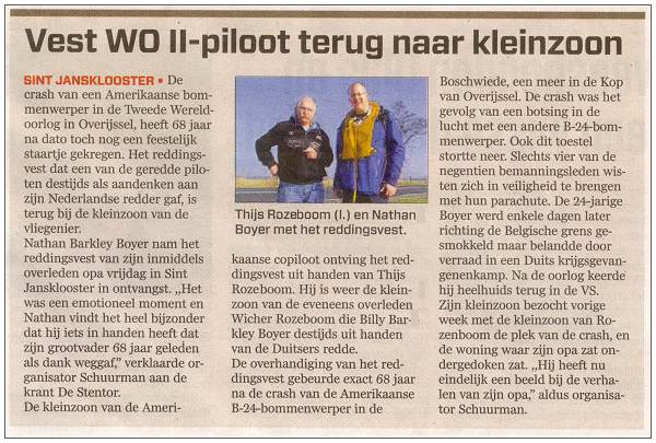 AD - Algemeen Dagblad - newsclip - Life vest WWII pilot back to grandson