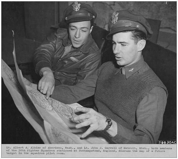 Lt. Albert A. Albino and Lt. John J. Carroll - discuss map