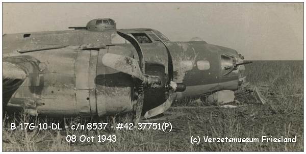 B-17G-10-DL Fortress - c/n 8537 - #42-37751 at crash location
copyright: Verzetsmuseum Friesland - beeldnr. 120624