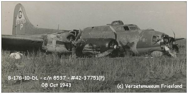 B-17G-10-DL Fortress - c/n 8537 - #42-37751 at crash location
copyright: Verzetsmuseum Friesland - beeldnr. 120625