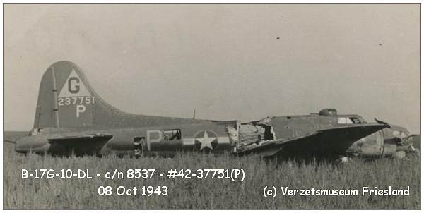 B-17G-10-DL Fortress - c/n 8537 - #42-37751 at crash location
copyright: Verzetsmuseum Friesland - beeldnr. 120626