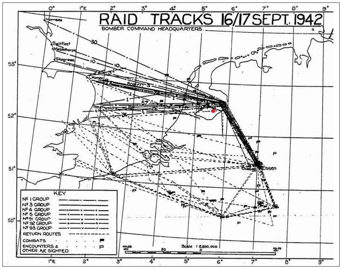 Bomber Command Headquarters - Raid Tracks - 16/17 Sep 1942