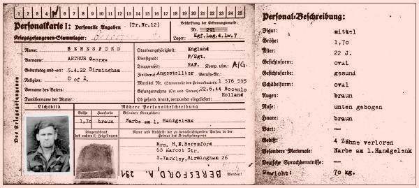 Personalkarte - F/Sgt. Arthur George Beresford - No. 291 - Stalag Luft 7