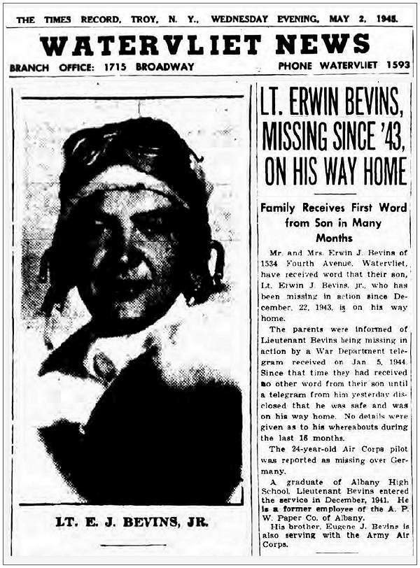 Lt. Erwin Bevins, missing since '43, on his way home - 02 May 1945