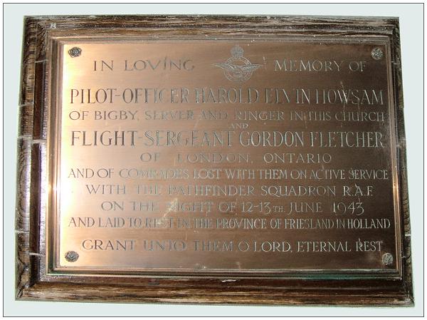 Memorial for Howsam and Fletcher - Bigby Church, Lincolnshire, UK