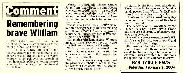 Bolton News - clip - Remembering brave William - 07 Feb 2004