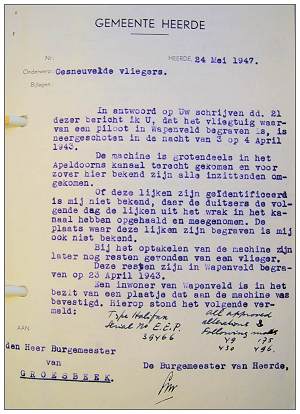 Letter - burial 13 Apr 1943 - 'Unknown' - Royal Air Force