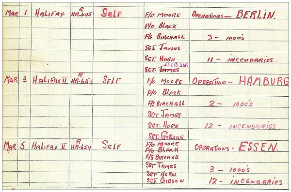 Carver - Logbook March 1943 - Halifax Mk.II HR-654 coded 'EQ*R'