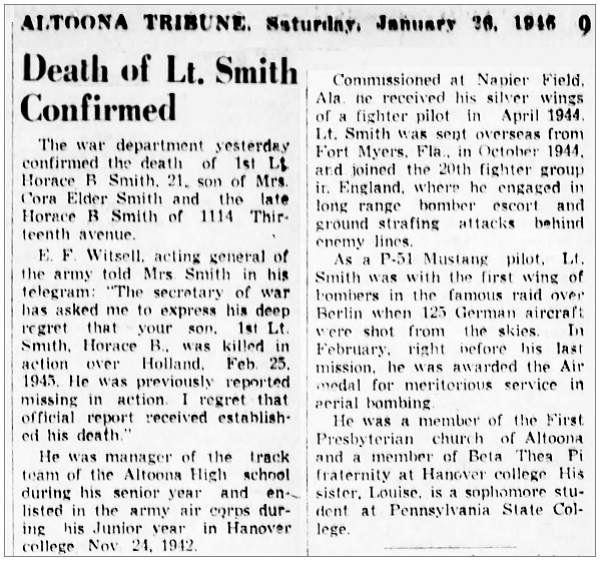 Clip - Death of 1st Lt. Horace Blessing Smith confirmed