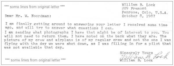 Some lines from original letter (5 pages) by William B. Lock to W. Noordman - 09 Oct 1987