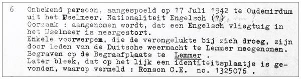 Clip lettter Municipality Gaasterland - 23 May 1945, Balk - regarding Ronson