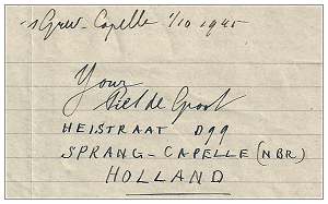 Piet de Groot, Heistraat D99, Sprang-Capelle (NBR), Holland - 01 Oct 1945