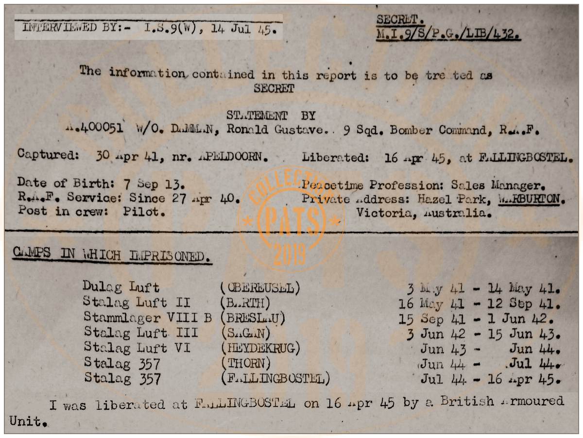 14 Jul 1945 - M.I.9. interview - Damman