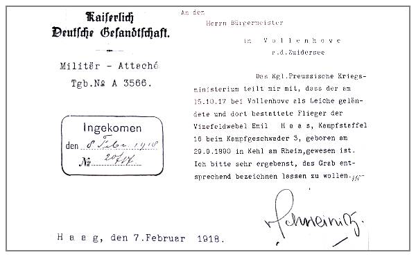 Letter 7 Februar 1918 - to Bürgermeister of Vollenhove