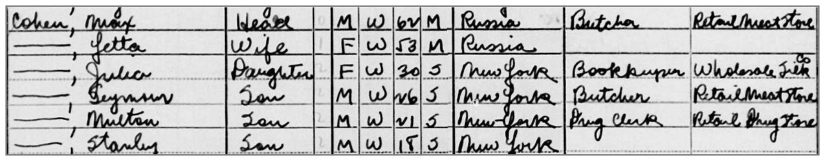 NYC - US Census 04 Apr 1940 - clip family Max Cohen