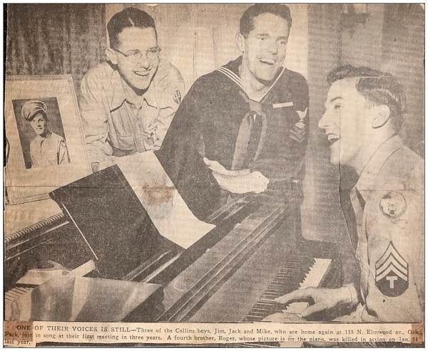 ONE OF THEIR VOICES IS STILL - Collins brothers - 1945 - Newsclip