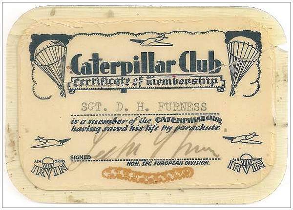 Caterpillar Club Card - Sgt. Derek Heaton Furness