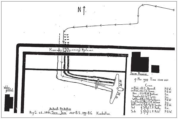 Sketch B-17G - 'SARA JANE' - #42-38161 at crash location