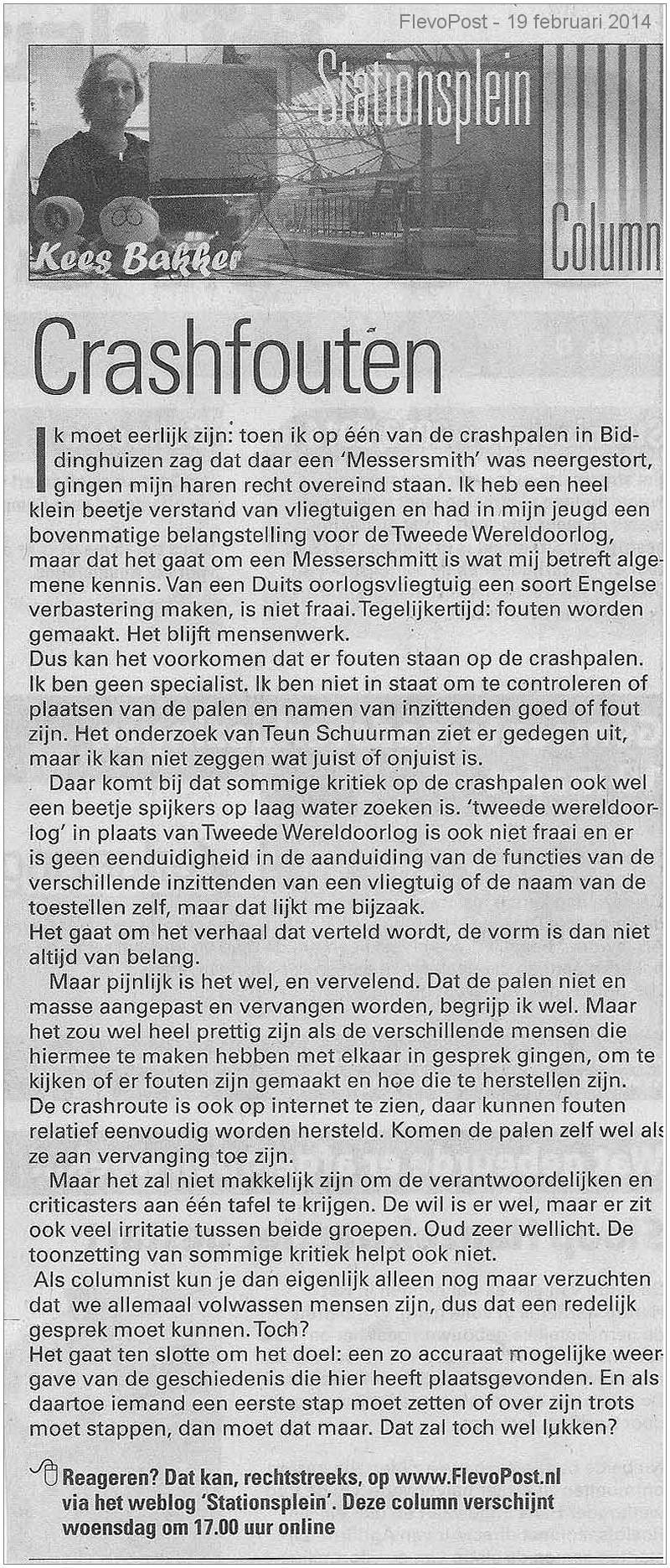 Stationsplein Column - Kees Bakker - Crashpalen - 19 Feb 2014