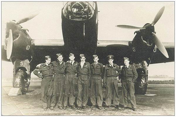 Crew Beattie - standing in front of Halifax - RCAF