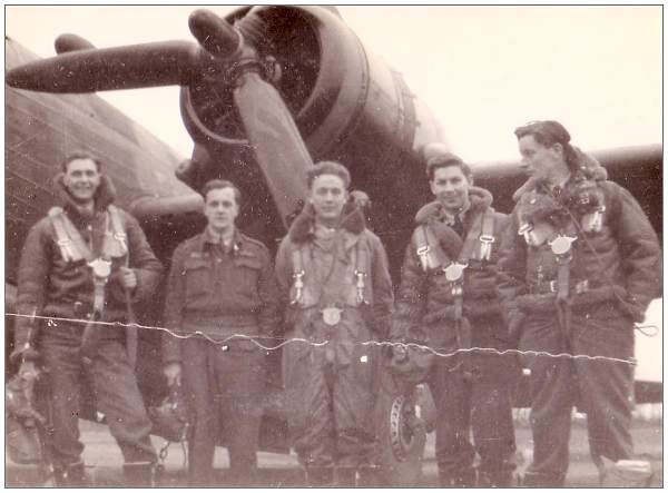 Crew LL955 - with five RAFVR members - 'Roy, Me, Frank, Ron, Bill.'