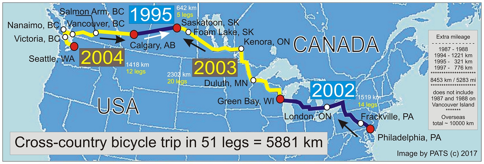 Cross-country in 51 legs - CANADA/USA - 5881 km - 3654 mi