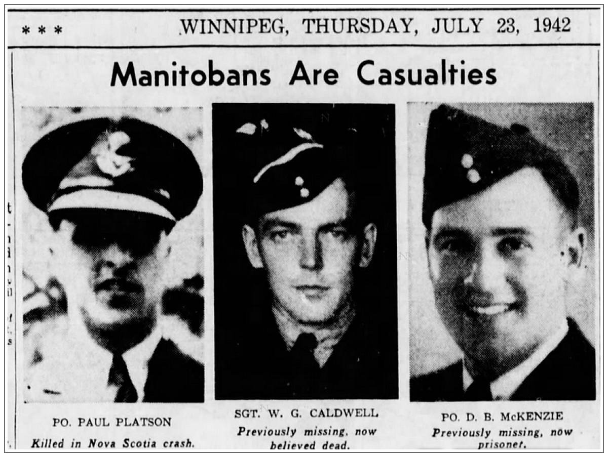 P/O. David Bruce McKenzie - The Winnipeg Tribune: 23 Jul 1942