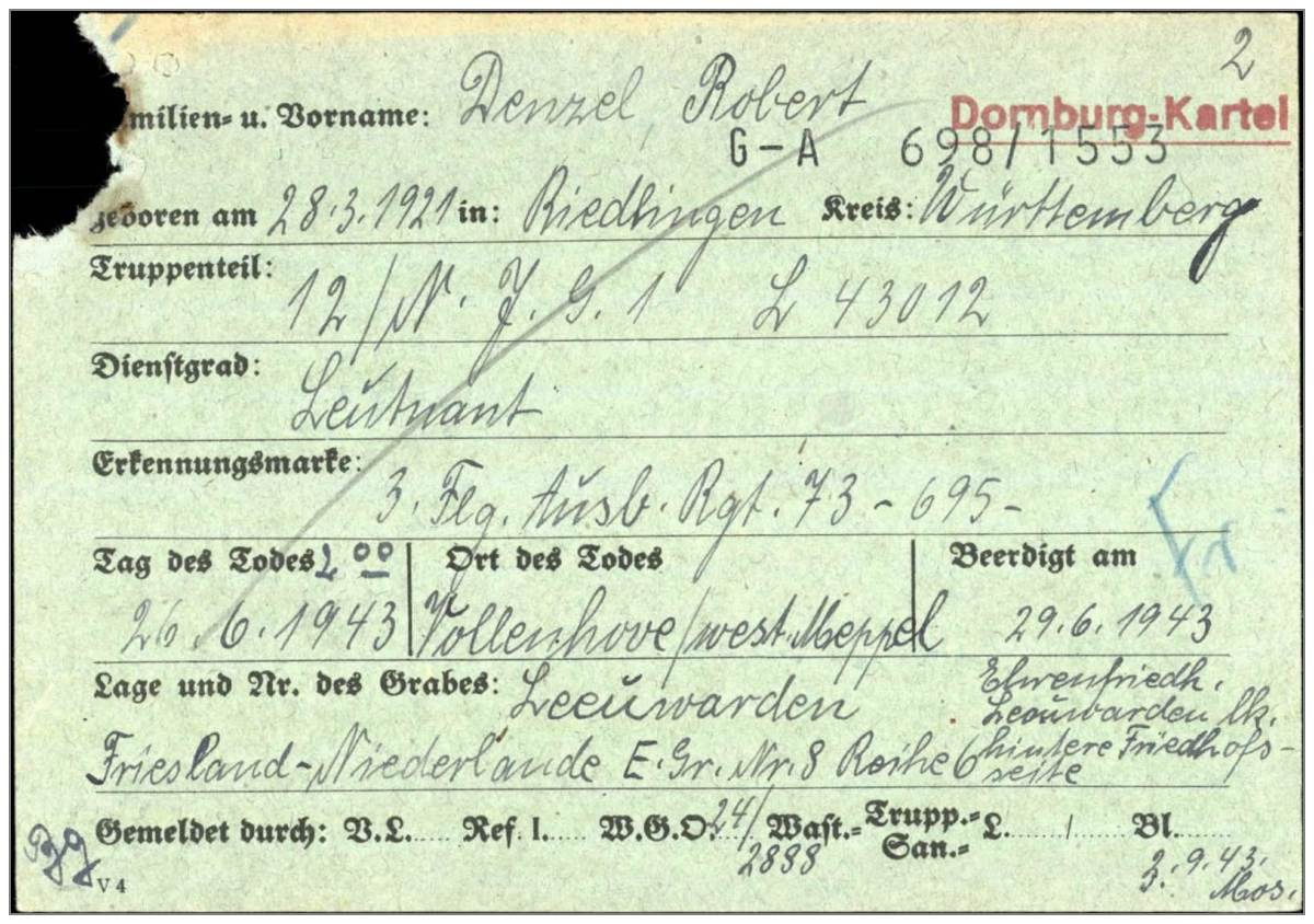 Leutnant Robert Denzel - G-A 698/1553 - Domburg Kartel