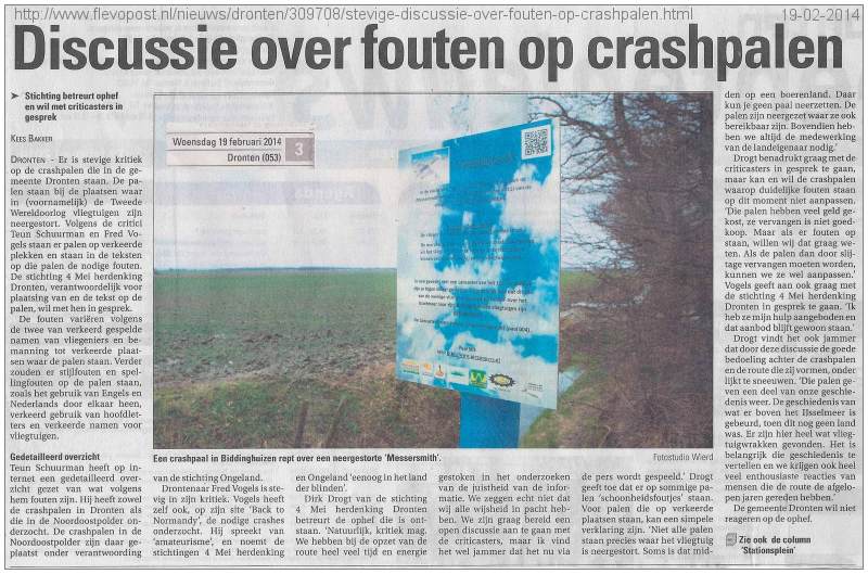 Discussie over fouten op crashpalen - artikel FlevoPost - 19 Feb 2014