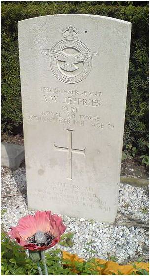 headstone - Sgt. Arthur W. Jeffries - UK - RAFVR - Age 28 - Cemetery Emmeloord