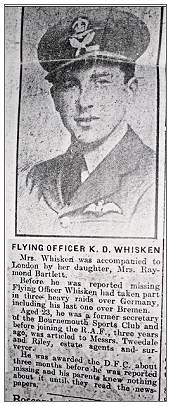 918370 - 61037 - Flying Officer - Pilot - Kenneth Derek Whisken - DFC - newsclip