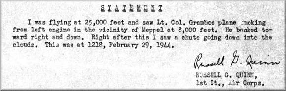 Statement - O-740557 - 1st Lt. Russell G. Quinn