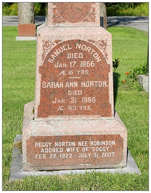 Grave marker - Peggy Norton née Robinson - Bethany United Cemetery - Ramsayville, ON