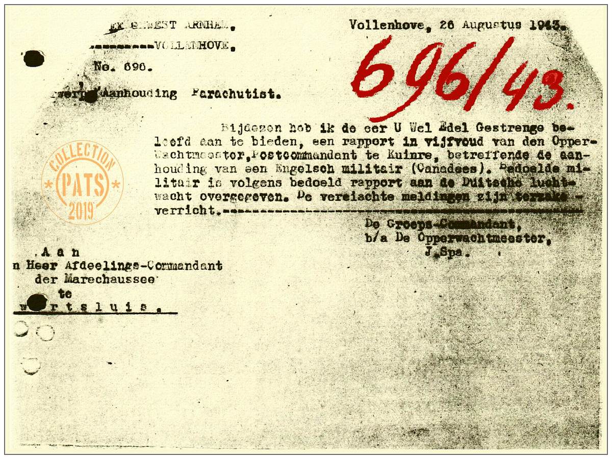 Marechaussee Gewest Arnhem, Groep Vollenhove - report No. 696/43 - 26 Aug 1943