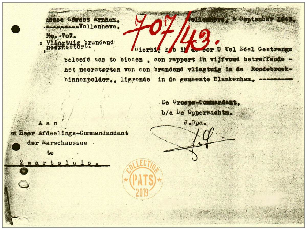 Marechaussee Gewest Arnhem, Groep Vollenhove - report No. 707/43 - 02 Sep 1943