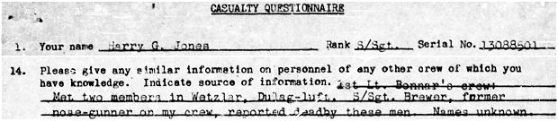 Questionnaire - Harry G. Jones - knowledge S/Sgt. Brewer