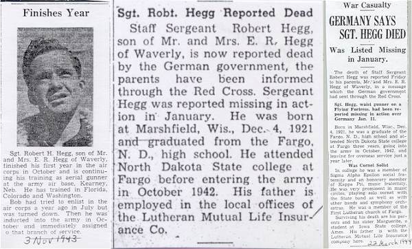 Newspaper clips - Sgt. Robert H. Hegg